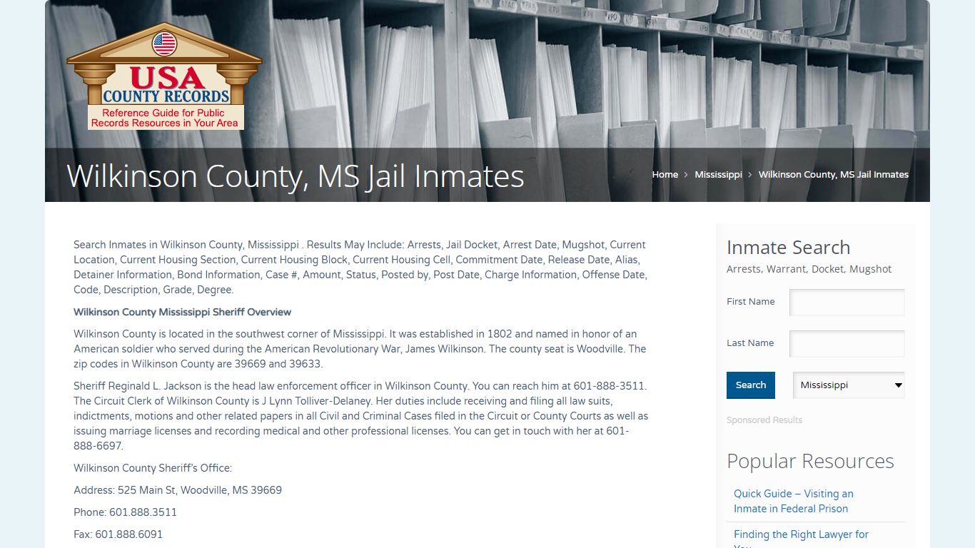 Wilkinson County, MS Jail Inmates | Name Search